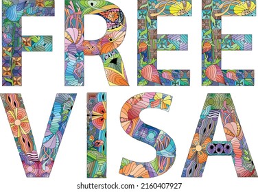 FREE VISA. Vector decorative zentangle object for decoration