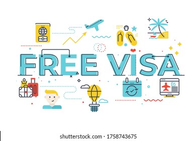 Free visa word lettering illustration with icons for web banner, flyer, landing page, presentation, book cover, article, etc.