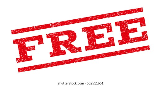 Free watermark stamp. Text tag between parallel lines with grunge design style. Rubber seal stamp with dirty texture. Vector red color ink imprint on a white background.