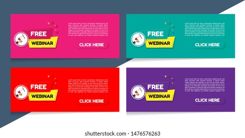 Free webinar banner concept - Design web banners.four banners in flat design. web banners with Origami style graphic. trendy color. modern design.set 