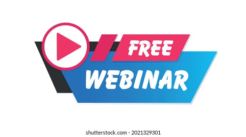 Free Webinar Icon, flat design with red play button. Vector illustration.