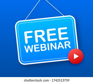 Free webinar label. Flat vector illustration on white background.