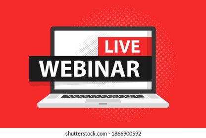 Free webinar play online button vector illustration in Laptop notebook computer screen. Vector illustration.