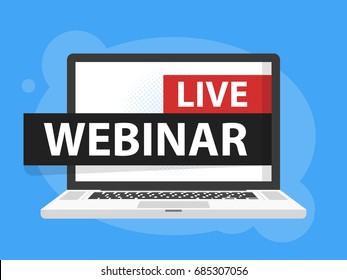 Free webinar play online button vector illustration in Laptop notebook computer screen. Vector illustration.