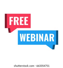 Free webinar. Speech bubble icons. Vector illustration on white background.