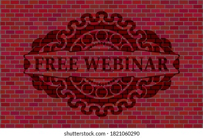 Free Webinar text inside brick stone wall realistic emblem. Tiles handsome background. Artistic illustration. 