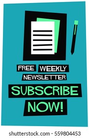 Free Weekly Newsletter SUBSCRIBE NOW (Flat Style Vector Illustration Post Design) with Text Box Template