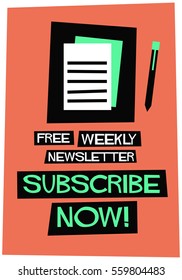 Free Weekly Newsletter SUBSCRIBE NOW (Flat Style Vector Illustration Post Design) with Text Box Template