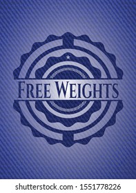 Free Weights emblem with jean texture. Vector Illustration. Detailed.