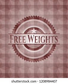 Free Weights red seamless emblem or badge with abstract geometric polygonal pattern background.