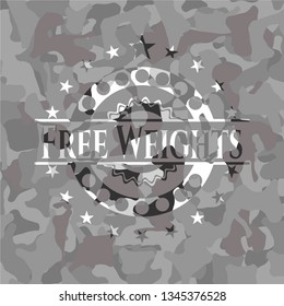 Free Weights written on a grey camouflage texture