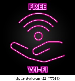 free wi fi neon sign, modern glowing banner design, colorful modern design trends on black background. Vector illustration.