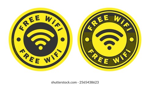 Free Wifi access signal icon wireless symbol connection circle stamp. Web network connect logo sign.  Vector illustration image. Isolated on white background.	