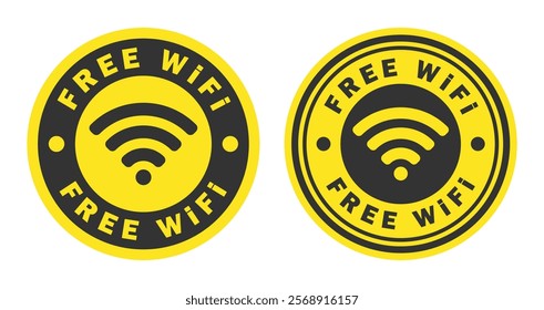 Free Wifi access signal icon wireless symbol connection circle stamp. Web network connect logo sign.  Vector illustration image. Isolated on white background.	