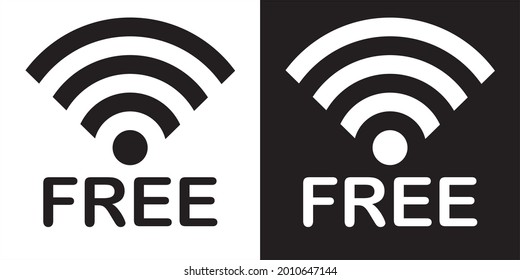 icono de área wifi gratuita, icono de zona wifi gratuita .señal de red hotspot inalámbrica y símbolo vector diseño plano blanco y negro