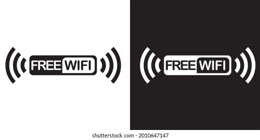 free wifi area icon, free wifi zone icon .Wireless hotspot network sign and symbol vector black and white flat design