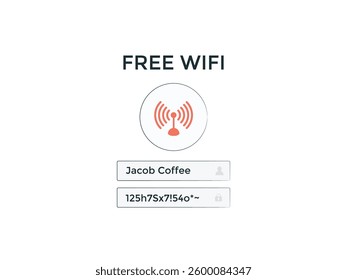 Free wifi area internet network connection credentials password. Free WiFi area sign with internet network connection, credentials, and password access