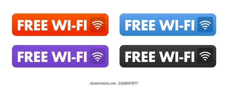 Free wi-fi buttons. Set collection of Free wi-fi button elements for ui ux web design template. Install symbol, simple design, for website or mobile app. Vector illustration
