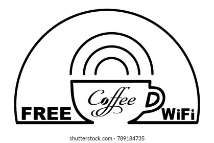 Free wifi cafe sticker with coffee cup color. vector illustrations