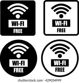 Free wifi circle and square sign. Wifi symbol. Wireless Network icon. Wifi zone. Black and white flat button with shadow. Vector