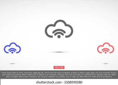 Free Wi-Fi cloud vector icon.Free Wi-Fi cloud Network symbol. Free Wi-Fi cloud wireless internet access Free Wi-Fi cloud vector icon.