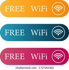 Free Wifi Concept. Rectangular gradient colorful wireless and wifi icons set. Free wifi rectangular button. Vector Illustration isolated on white background eps10
