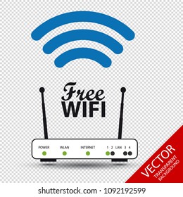Free Wifi Concept - Router Signal - Vector Illustration - Isolated On Transparent Background