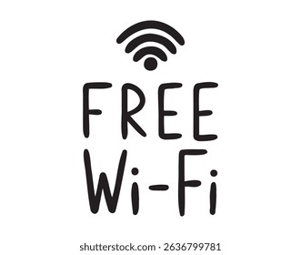 free wi-fi doodle hand drawn calligraphic lettering text sticker brush stroke illustration design. Free wi fi advertisement comic pop art style. Vector illustration