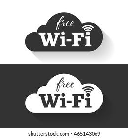 Free wifi icon in cloud shape. Vector wifi sticker sign with black and white background. Free wifi icon