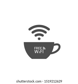 Free Wi-Fi icon. Cup of tea or coffee with wi-fi sign, Wireless technology