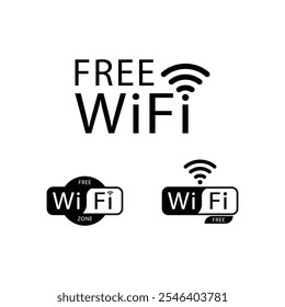 Wi-Fi gratuito. Ícone WiFi definido. Símbolos de conexão com a Internet. Símbolos da Internet sem fio. Zona Wi-Fi