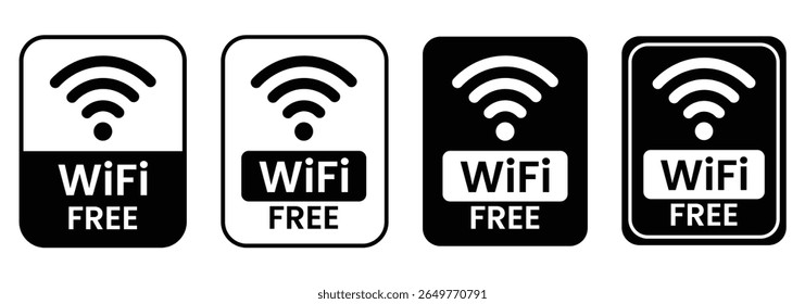 Free wifi icon set. Free wifi logo, label, sign, badge, symbol isolated on white background. Wifi signal, public place, access point, public Wi-Fi, Free Wi-Fi zone, Radio signal, wireless, password	