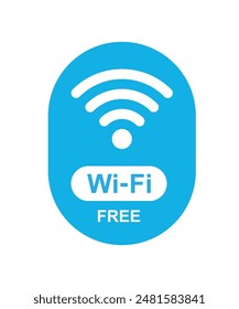 Free WiFi icon set symbol. Blue color Vector wifi sign on white background. Wifi signal, public place, restaurant, access point, public Wi-Fi, Free Wi-Fi zone, Radio signal, wireless, password, label
