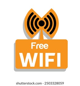 Free WiFi icon set symbol. Wifi signal, public place, restaurant, access point, public Wi-Fi, Free Wi-Fi zone, Radio signal, wireless, password, label. Eps10 vector illustration.