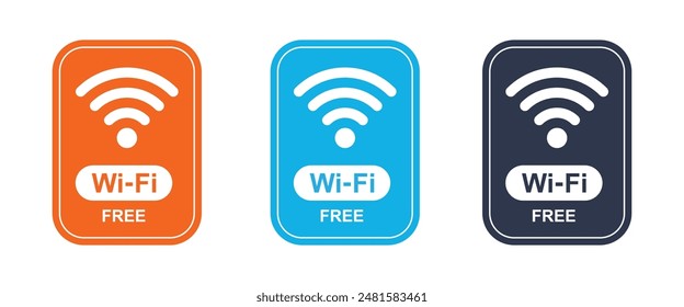 Free WiFi icon set symbol.Orange, blue, black Vector wifi sign on white background. Wifi signal, public place, restaurant, access point, public Wi-Fi, Free Wi-Fi zone, Radio signal, wireless, password