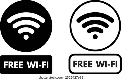 Free WIFI icon set in two styles . Free wireless internet icon . Internet connection icon vector