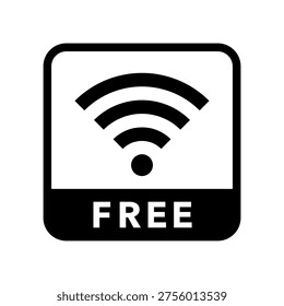 Free Wi-Fi icon, square, with border, monochrome, stock image, illustration.