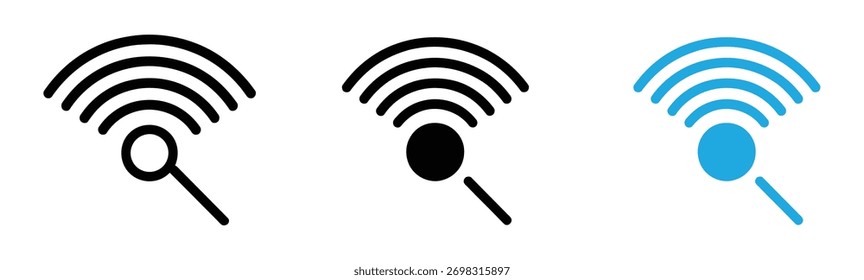 ICON livre ilustração vetorial, sinal de conectividade Wi-Fi sem fio, símbolos de sinal Wi-Fi e um sinal de conexão à Internet isolado, Conjunto de ícones sem fio, rede disponível, Vetor de ícone de sinal de Internet.