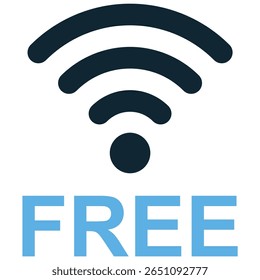 Free Wi-Fi icon vector, symbolizing internet access, connectivity, and modern convenience. Ideal for public spaces, businesses offering wireless service, or digital networking themes.
