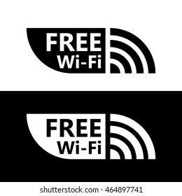 Free wifi icon. Wireless hotspot symbol. Vector free w-ifi sign with black and white background. Wireless Network icon for wlan free access design.