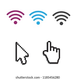 Free wi-fi icons and wifi applications and Hand arrow web cursor vector