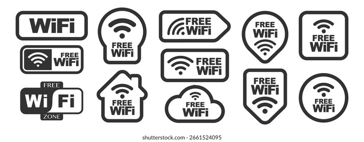 Free Wi-Fi icons. Wireless internet connection symbol set for public zones on transparent background