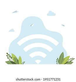 free Wi-Fi. Internet, online, vector illustration. Communication and network concept for banner, website design or landing web page Wifi symbol. Wireless icon. Vector illustration