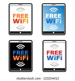 Free Wifi labels in the shape of table pc or cell phone.