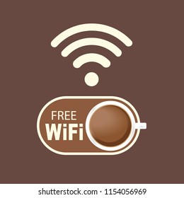 free wifi logo for coffee shop and restaurant. cup top view icon connection concept. vector illustration.