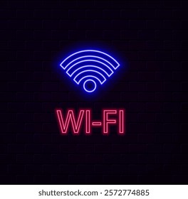 Free Wi-Fi, neon pink glow icon, advertisement in café, business place..