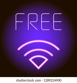Free Wifi - neon sign. Wireless internet access point. Vector illustration.Colorful image