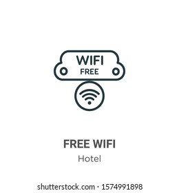 Free wifi outline vector icon. Thin line black free wifi icon, flat vector simple element illustration from editable hotel concept isolated on white background