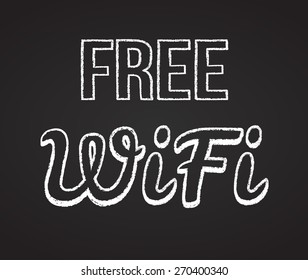 Free Wifi Poster, White Chalk Text On Black Board.