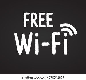 Free Wifi Poster, White Chalk Text On Black Board.